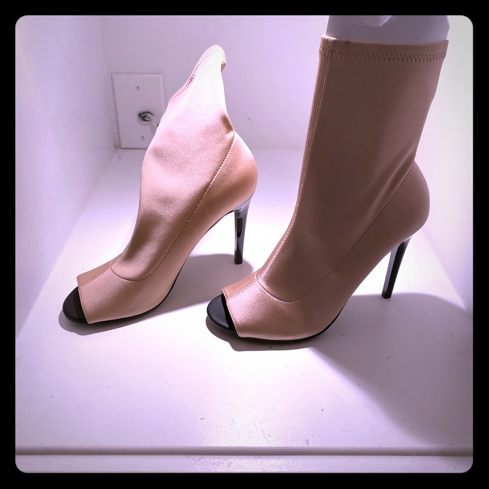Call it Spring - open toe booties. Beige neoprene
